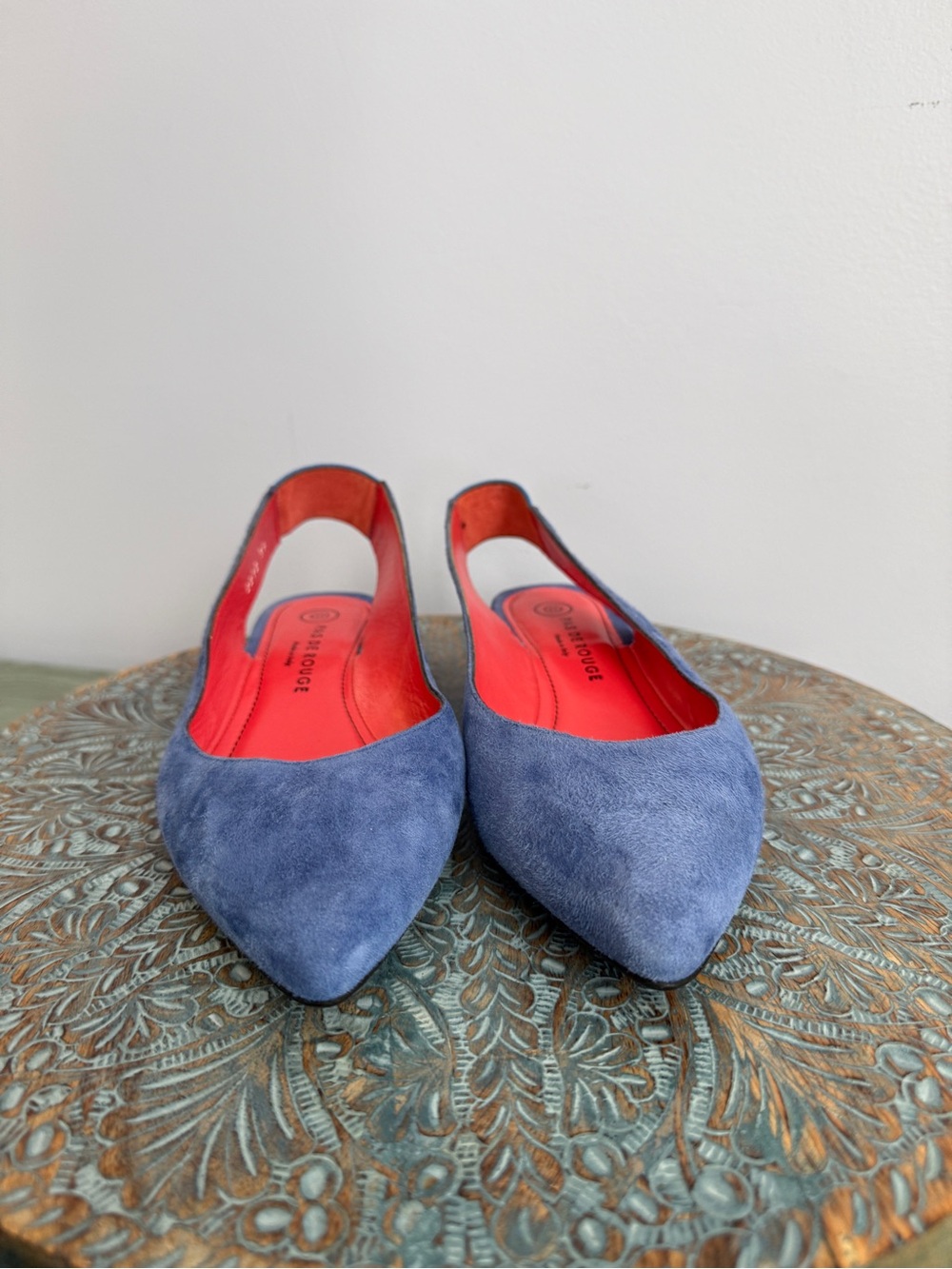 New! Pas De Rouge Janet pointed toe blue suede slingbacks size 38 - Picture 12 of 14